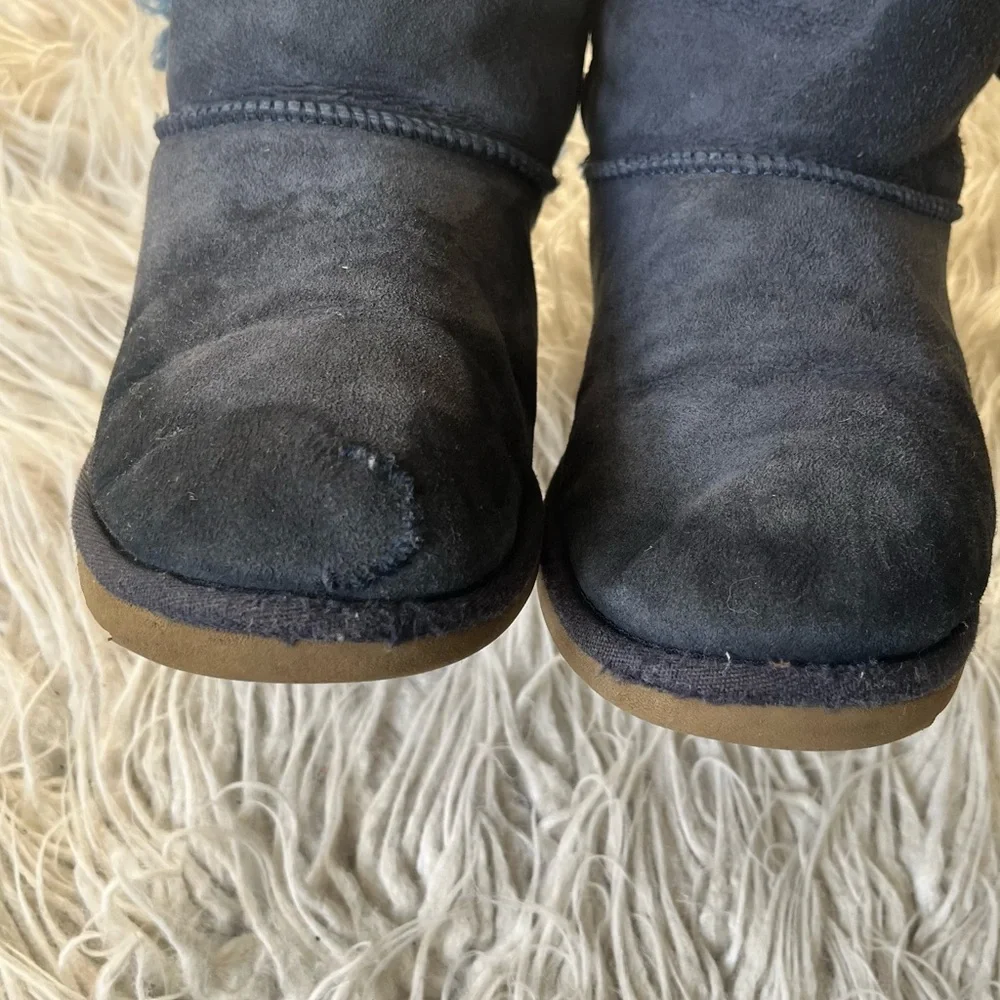 Ugg Australia Bailey Button Triplet II Navy Blue Shearling Fur Lined Boots Sz 7